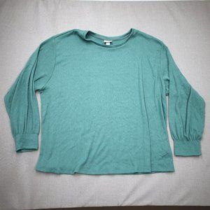 4/$20 Ava And Viv Womens Knit Top 2XL Green Plus Size Smocked Puffed Long Sleeve